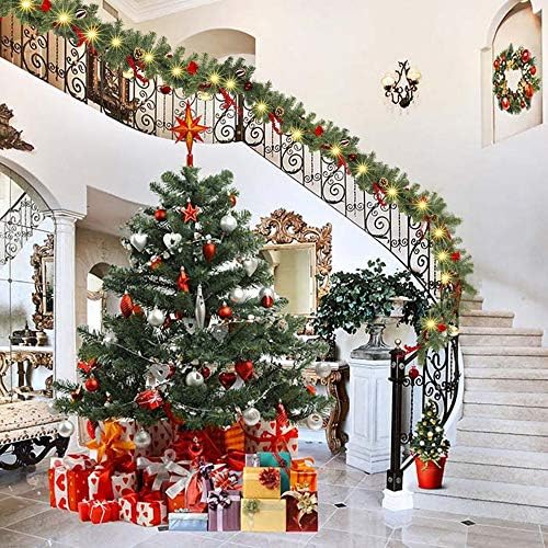 FUNPENY 9 FT Artificial Christmas Garland, Pre-Lit 50 LED Battery Operated Lighted Xmas Garland with 8 Modes for Indoor Holiday Door Home Decorations (Red) - Image 5
