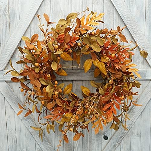 AMF0RESJ Artificial Fall Wreath for Front Door Autumn Wreath for Home Decor by AMF0RESJ