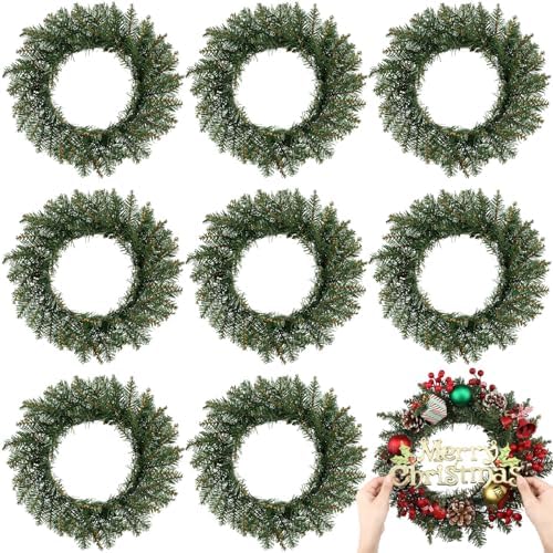 Zeyune 8 Pcs 14" Christmas DIY Green Wreath Artificial Faux Wreath, Fresh by Zeyune