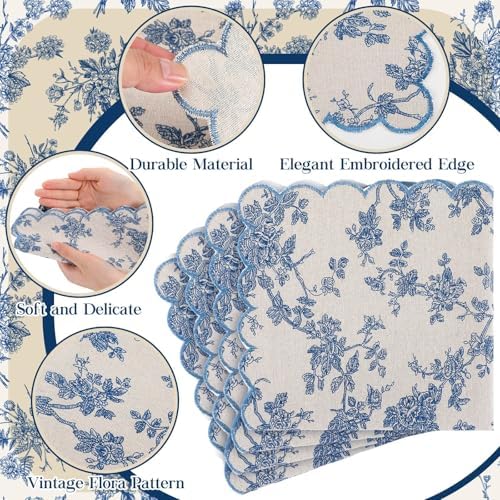 Christmas Cloth Napkins, 12 Pcs, Blue Floral with Light Blue - Image 3