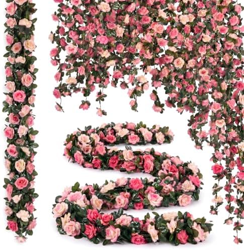 Suncalla 30 Pcs 246ft Flower Garland Artificial Vine with Green Leaves Hanging Fake Flower Vines Ivy Garlands Wall Garden Decor for Room Wedding Birthday Arch Decor (Pink) by Unknown