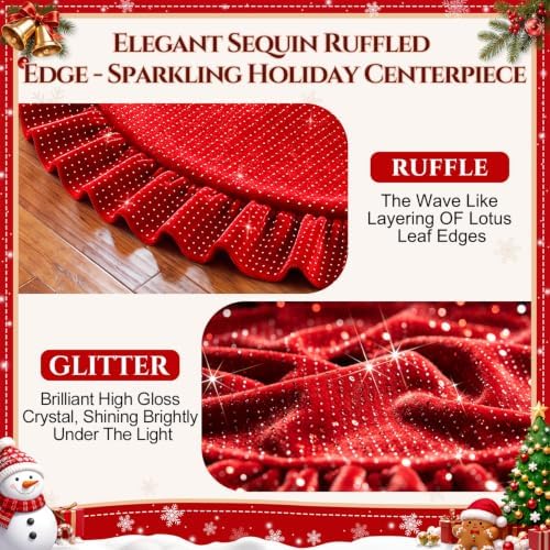 Vintage Christmas Tree Skirt 60 Inch Red Tree Skirt for 9FT Artificial Tree - Image 2