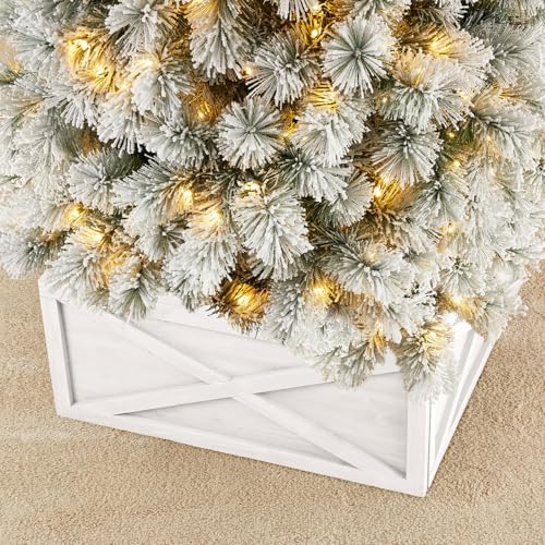 Glitzhome Christmas Tree Collar, Farmhouse Rustic 26" L Washed White Wooden Tree Collar Tree Base Cover Christmas Tree Skirt Collar for 9ft Tree - Image 6