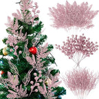 75 Pcs Christmas Glitter Tree Picks 3 Styles Berry Stems, Light Pink - Image 5