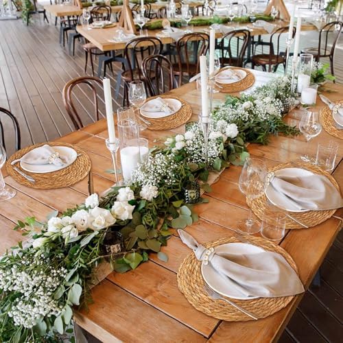 30 Set 13 Inch Round Woven Placemats with Pearl & Rhinestone Napkin Rings - Image 6