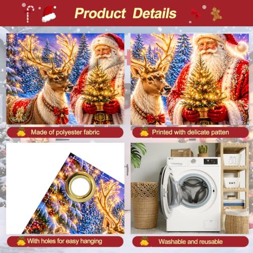 7x16FT Christmas Santa Deer Garage Door Cover Decorations Christmas Garage Door Banner for Outdoor Indoor Christmas Decorations Party Photography Backdrop - Image 3