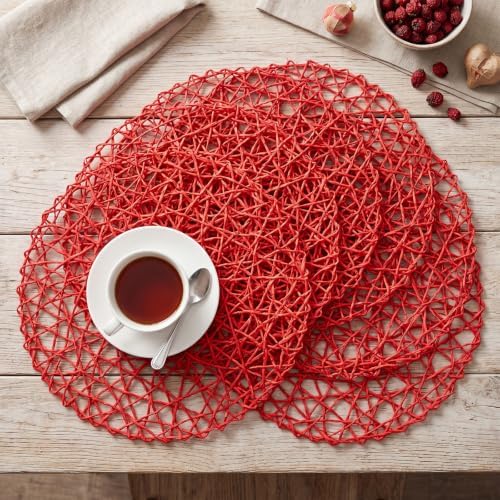 Threehoney Paper Braided Round Placemats, Set of 24, Red, 13 in - Image 6