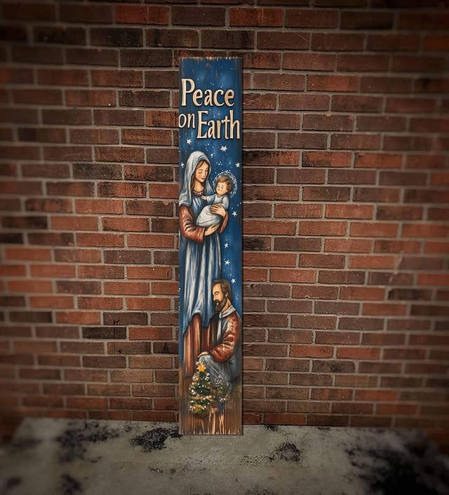 Peace On Earth Sign for Front Door Porch Deck Patio or Wall - Indoor Outdoor Decorative Christmas Holiday Farmhouse Rustic Vertical Porch Decor - Image 4