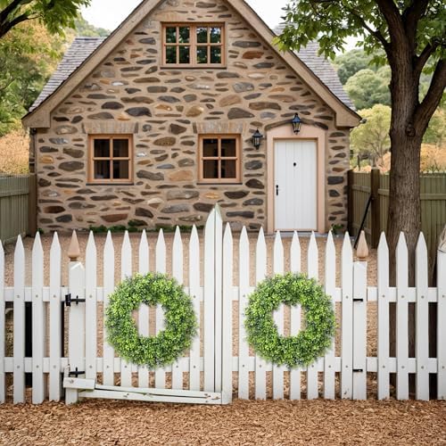 20IN Artificial Boxwood Wreaths for Front Door,Spring Summer All Season Wreath,Green Wreath Suitable for Wall、Door、Farmhouse 、Indoor、Outdoor Decor - Image 2
