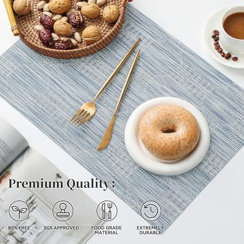 Leetaltree Jacquard Blue Placemats Set of 12 - Heat Resistant Non-Slip Place mats for Dining Table, Washable Durable PVC Vinyl Woven Table Mats（Jacquard Blue, 12） - Image 2