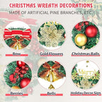 Christmas Wreaths for Front Door, Artificial Christmas Wreath with Bow, Bells, Berries, Gold Flowers and Holiday Decor Sign, Winter Wreaths for Fireplace, Windows, Wall Decor(20 Inches) - Image 4