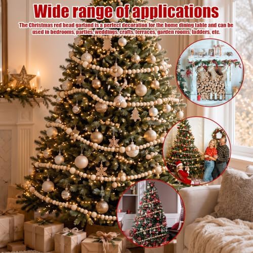 6 Pcs Christmas Tree Wood Bead Garland, 18 ft Each, Gold Wood Color - Image 3