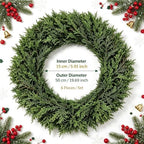 Christmas Placemats Set of 6 Artificial Cedar Wreath Charger Plates 19.7" Round Faux Greenery Branch Place Mats Winter for Winter Xmas Holiday Dinner Party Kitchen Dining Christmas Table Decorations - Image 2