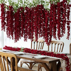 mizii 6Pcs Burgundy Wisteria Hanging Flowers 48" Silk Wisteria Artificial Flowers Garland Vines Fake Hanging Flower Decoration for Wedding Wall Backdrop Centerpieces Party Room Decor (Burgundy Red) - Image 3