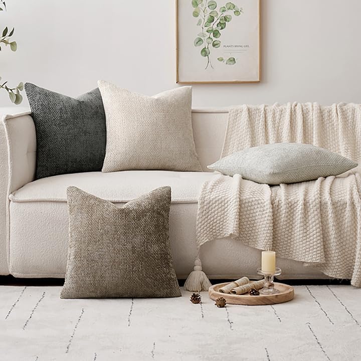 MIULEE Soft Decorative Chenille Pillow Covers Neutral 20x20 Pack of 4 - Image 5