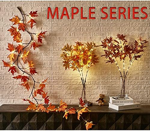 Fudios Lighted Maple Leaf Garland with Timer 24 Warm White LED 6FT for Fall Thanksgiving Decor, Artificial Garland with Lights Battery Operated Harvest Christmas Decoration Indoor Outdoor - Image 4