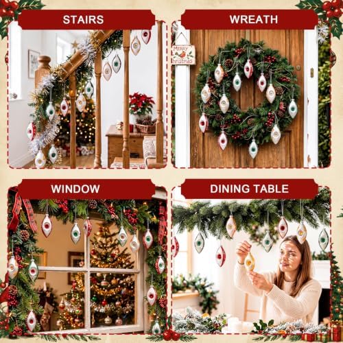 12 Pcs Vintage Glass Christmas Ornament Reflector Decor, Fresh - Image 6