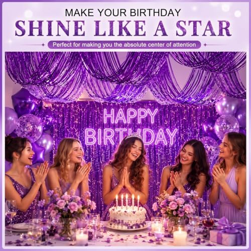 Breling 8 Pcs Purple Ceiling Fringe Curtains, Metallic Foil Drapes, 15 ft - Image 5