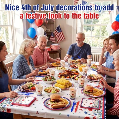 Funnymoom 218 Pcs Patriotic Floral Party Decorations Paper Plates Serve 24 - Image 6