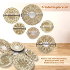 Boho Wall Basket Decor Set of 6 - Hanging Woven Basket Wall Decor, Handcrafted Round Flat Seagrass Baskets Wall Art, for Rustic、Farmhouse、Home - Unique Wicker Wall Basket Decor （White Classic） - Image 2