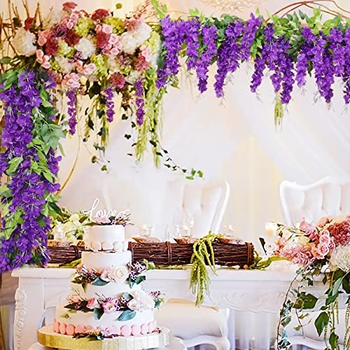 dallisten Wisteria Artificial Flowers Garland, 4Pcs 7.2Ft/Piece Silk Fake Wisteria Vine Kit, Hanging Flower for House Outdoor Garden Ceremony Outside Wedding Arch Floral Decor (4, Purple) - Image 6
