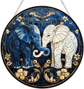 Customized Gentle Elephants Art Nouveau Stained Glass Window Hanging, Stained Glass Suncatcher for Women, Window Decor Perfect Home Décor 12" by HYPESTYLE