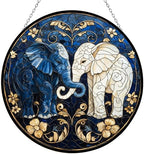 Customized Gentle Elephants Art Nouveau Stained Glass Window Hanging, Stained Glass Suncatcher for Women, Window Decor Perfect Home Décor 12" by HYPESTYLE