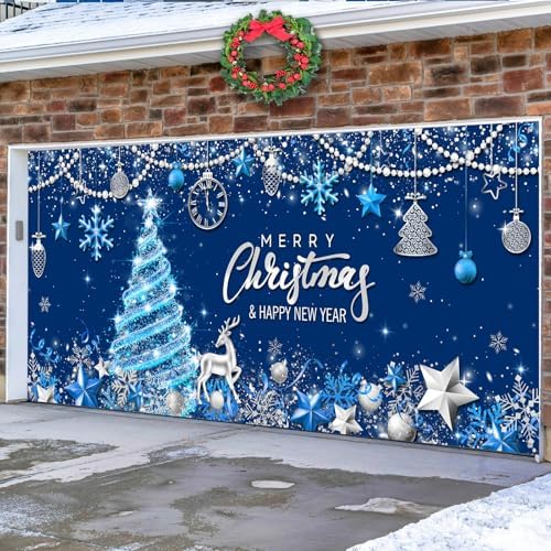 Tiamon Christmas Garage Door Cover Banner 7x16 ft Outdoor Xmas, Blue Gold - Image 7