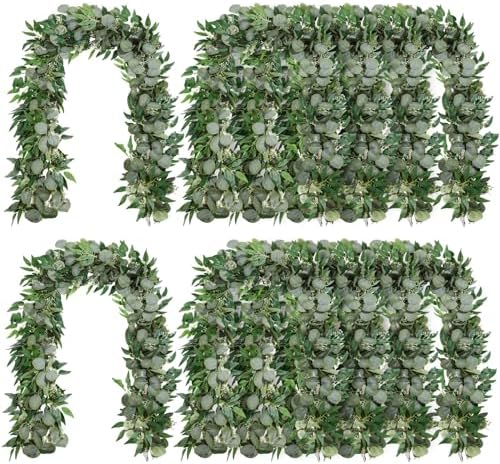 10 Sets Artificial Greenery Garlands Bulk Total 55.8 Feet Silver Dollar Eucalyptus Garland with Fake Willow Vines for Baby Shower Rustic Wedding Arch Swag Table Runner Home Spring Decoration by Yuxung