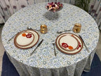 Ridhi Hand Block Print Round Tablecloth Indigo Flower 60 Inch 100% Cotton - Image 4