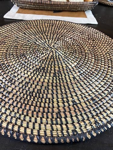 Senegal Placemats/African Bohemian Woven Seagrass Placemats/Natural Wicker Round Basket Placemats/Decorative Hanging Wicker Plates/Hanging Wall Decor (Black) - Image 7