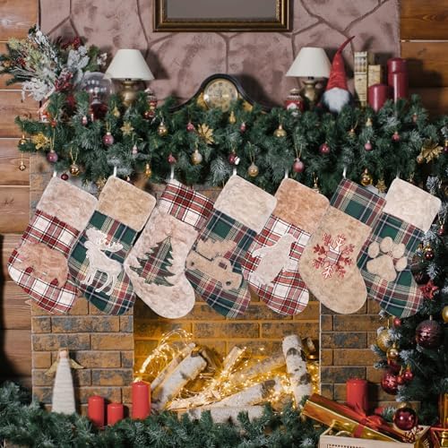 LUBOT New 6 Pack Christmas Stocking 20" Red Green Plush Plaid Mix and Match Classic Rustic Farmhouse Country Cotton Fireplace Hanging Xmas Stockings Decorations for Family Holiday Season Decor - Image 6