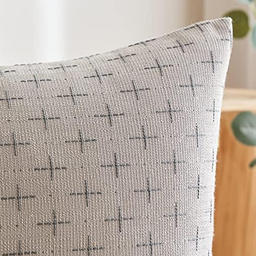 MIULEE Pack of 2 Decorative Burlap Linen Throw Pillow Covers Modern Farmhouse Pillowcase Rustic Woven Textured Cushion Cover for Sofa Couch Bed 20x20 Inch Light Grey - Image 2