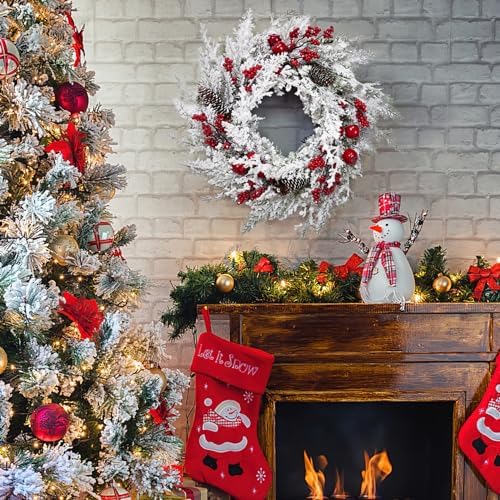 Garvee Artificial Christmas Wreath for Front Door, 18" Snow Flocked Wreath - Image 5