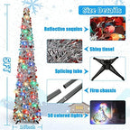 Aoriher 5 ft Pre-lit Pop up Silver Christmas Tinsel Tree Decor Reusable Collapsible Artificial Sequins Slim Pencil Tree with Colorful String Lights for Holiday Party Home Indoor Outdoor - Image 3
