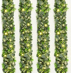 4Pcs Eucalyptus Garland with Lights, Greenery Garland, Green Garland with Flowers, 5.9FT Artificial Faux Eucalyptus Leaves Vines for Table Mantle Home Wedding Party Indoor Outdoor Decor by Waipfaru