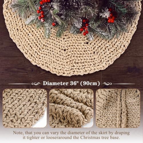 Shappy Khaki 36 Inch Chunky Knit Christmas Tree Skirt Crochet Tree Skirt - Image 4