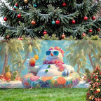 13x6Ft Tropical Snowman Garage Door Banner - Beach Scene with Swimsuit Snowman Holding Drink, Funny Summer Winter Mix Decor for Outdoor Holiday - Image 4