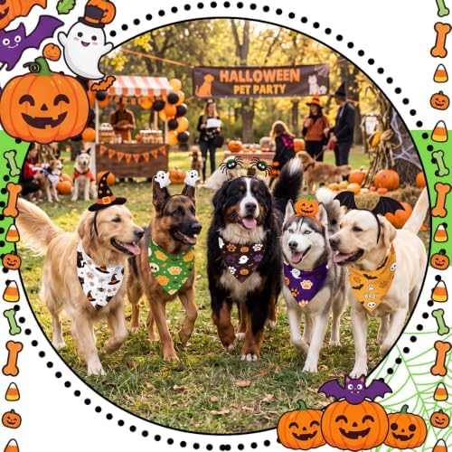 Abbylike 50 Pcs Halloween Dog Bandanas Bulk Cute Dog Paw Prints Pattern - Image 2