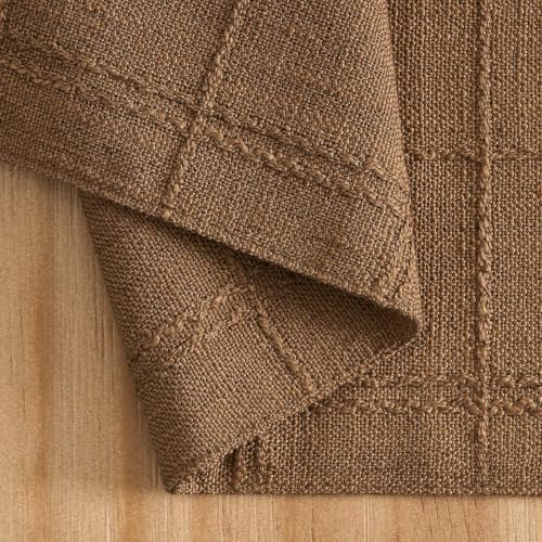 ZeeMart Linen Checked Farmhouse Placemats Set of 6, Roasted Brown 13x19in - Image 3