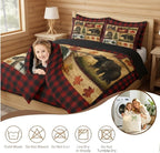 Bear Cabin Plaid Comforter Set Queen, Rustic Farmhouse Bedding Comforter Sets, Retro Hunting Deer Bedding, Country Woodland Pine Tree Duvet Set, Maple Leaf Lodge Decor Down Comforter, Red Black Brown - Image 6
