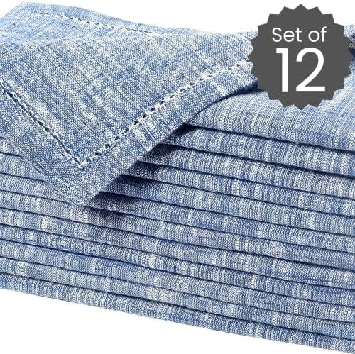 Cotton Clinic 12 Pack Farmhouse Style Slub Textured 18x18 Cloth Dinner Napkins, 100% Cotton for Everyday Use and Events - Soft and Durable Cocktail Napkins, Wedding Dinner Napkins, Navy Blue - Image 2