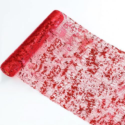 Snowkingdom Red Sparkly Table Runner Glitter Sequin Glitter Metallic Foil Mesh Lace 11 Inch x 49 Feet Long Roll Centerpieces Decorations for Wedding Anniversary Mother's Day Valentine Party Birthday by Snowkingdom
