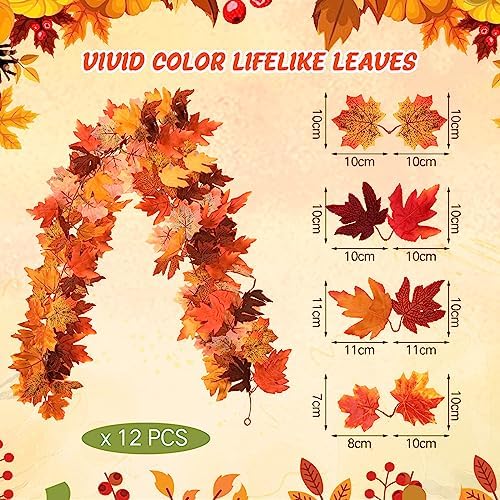 Tigeen 12 Pcs Fall Leaf Garland, 5.7 ft Autumn Maple Leaf Decorations - Image 5