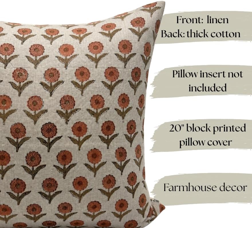 Linen Throw Pillow Covers 20x20 inch Terracotta and Olive Decorative Pillow Covers for Living Room, Bedroom - Image 3