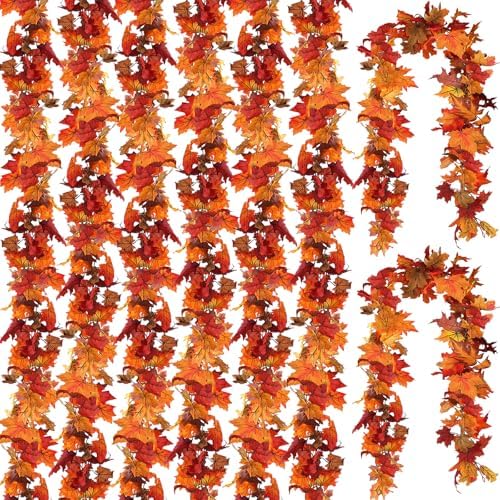 CQURE 18 Pack Artificial Fall Leaf Garland (106.2Ft Total), Autumn Garland Maple Leaves Vines for Thanksgiving Home Fireplace Arch Decor by CQURE
