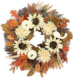 GLLBTPT Fall Wreath Full Handcrafted Autumn Front Door Wreath with Pumpkins Sunflower Berries for Halloween Thanksgiving Harvest Decoration (Sunflower) by Thegoodlifebeginsfromnow