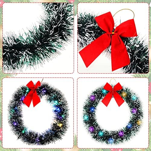 Jetec 10 Pcs 12" Lighted Christmas Wreath with Red Bow Bulk, White - Image 2