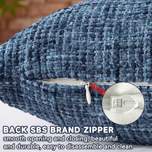 AmHoo Pack of 2 Chenille Textured Throw Pillow Cover, 500GSM Boho Farmhouse Decorative Couch Pillow Covers for Modern Home Decor Bed Sofa Living Room 20 x 20-Inch Dark Blue - Image 2