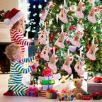 24 Set Mini Pink Christmas Stockings with Gift Tags Bells - Image 5